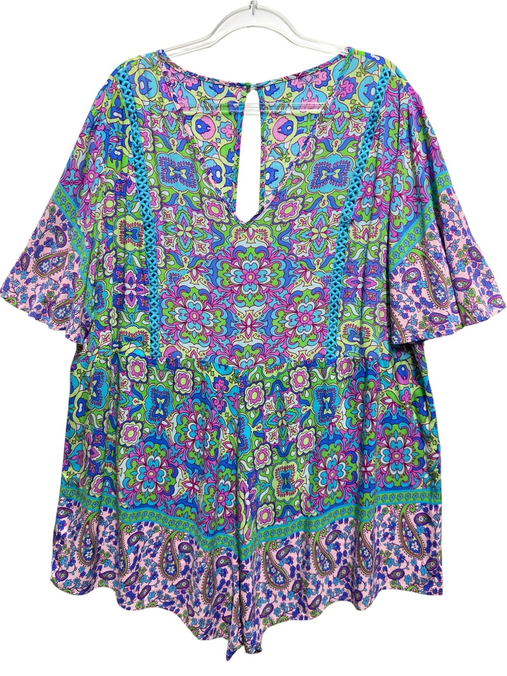 Pure Tencel Knit Chambray Floral Paisley Abstract Art Romper Jumpsuit Shortall